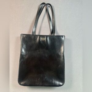 Burberry tote
Black Leather Top Handle Bag , tall tote bag, Rare Vintage piece